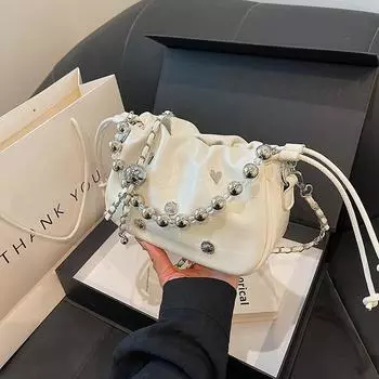 Высококачественная плиссированная сумка-ведро с завязками для женщин на лето, модная и простая сумка на одно плечо, сумка через плечо