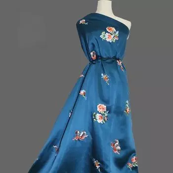 Высококачественная плотная атласная шелковая ткань в китайском стиле с красочной вышивкой в виде бабочек, парчовая ткань для платья чонсам ханьфу 50x150cm