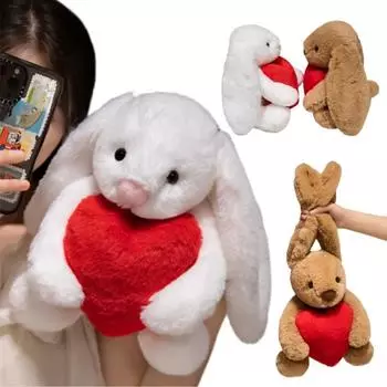 Высококачественная плюшевая кукла в виде сердца кролика, милая мягкая белая коричневая плюшевая игрушка с длинными ушами для девочек, подарок на день рождения about 30cm
