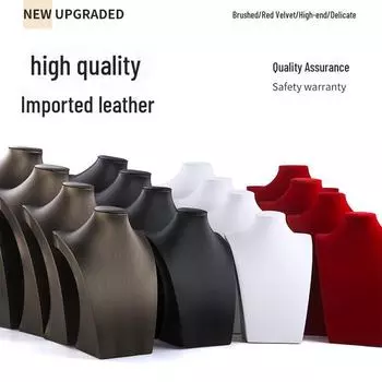 «Высококачественная подставка для ожерелий — черная/белая матовая кожа и красный бархат» See description 2