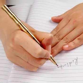 Высококачественная полностью металлическая латунная ручка для деловых мужчин, подарок на написание подписи, бамбуковая шариковая ручка, купить 2, отправить подарок золотистый