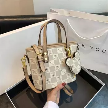 Высококачественная портативная маленькая сумка с принтом для женщин 2023 года, новая модная и нишевая сумка-ведро с сеткой, популярная в Интернете, диагональ China коричневый