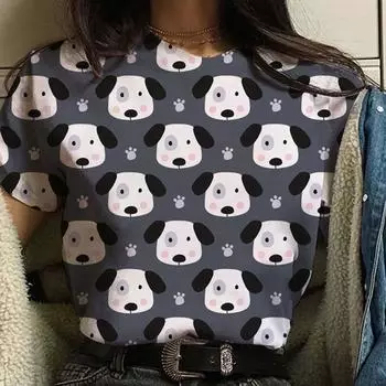 Высококачественная повседневная футболка с круглым вырезом, простая модная летняя женская футболка с принтом из мультфильмов, свободная, удобная, с короткими рукавами XXS