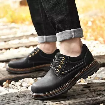 Высококачественная повседневная обувь из натуральной кожи, рабочая обувь для улицы, однотонные туфли для мужчин, оксфорды, мужская повседневная обувь из кожи 38 чёрный