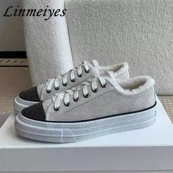 Высококачественная повседневная женская обувь с круглым носком на шнуровке, зимняя шерстяная теплая прогулочная обувь, женская замшевая обувь из коровьей замши с бисером на плоской подошве, женская 35