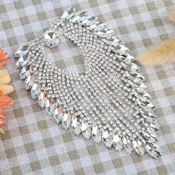 Высококачественная пришивная аппликация с кисточками на плече, прозрачная аппликация со стразами, украшение для свадебного платья белый