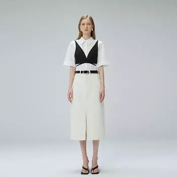 Высококачественная, простая, универсальная, утягивающая прямая юбка-труба, полуюбка с разрезом для поездок на работу 25 белый/бежевый