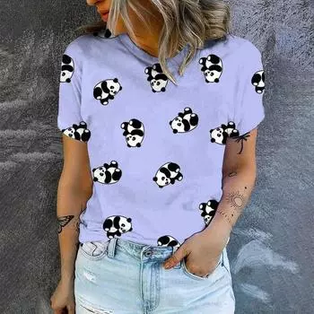 Высококачественная простая женская футболка с мультяшным принтом, летняя дышащая повседневная футболка с коротким рукавом, уличная модная футболка с круглым вырезом XXS