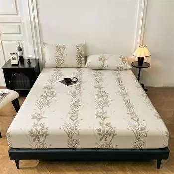 Высококачественная простыня на подкладке из чистого хлопка с эластичной лентой Простыня с принтом, одинарная, двойная, полный размер Queen Size, наматрасник Pillowcases48x74cmx2