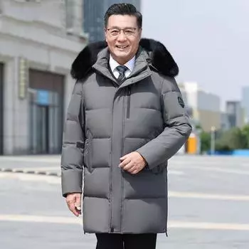 Высококачественная пуховая куртка для среднего и пожилого возраста, мужская зимняя утолщенная длинная белая гусиная пуховая теплая и холодостойкая куртка L