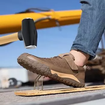 Высококачественная рабочая обувь для мужчин со стальным носком, водонепроницаемые кожаные ботинки, мужская обувь, неразрушимая строительная рабочая обувь коричневого цвета 40 коричневый