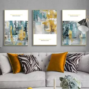 Высококачественная работа, ручная работа, картина маслом, золотисто-синяя настенная живопись, абстрактная современная картина на холсте для гостиной, домашнего декора 21x30cm No Framed