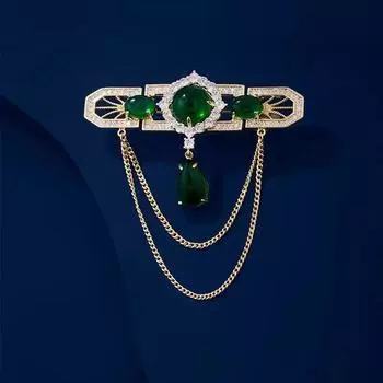 Высококачественная ретро-брошь с изумрудной бахромой, женственная, в стиле суда, персонализированная брошь, легкая, роскошная, нишевая, дизайнерская булавка