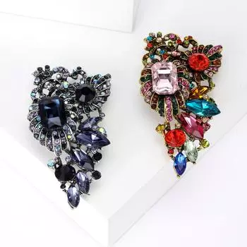 Высококачественная ретро-брошь, старинная брошь из сплава с бриллиантами золотого цвета, инкрустированная бриллиантами брошь с пряжкой