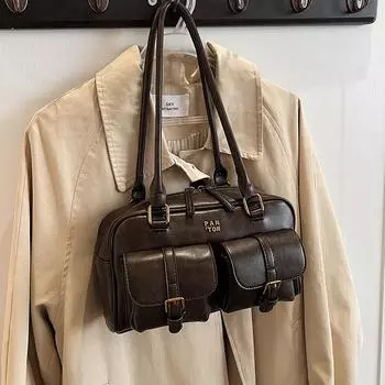 Высококачественная ретро-сумка большой вместимости, модная женская сумка для боулинга, сумка-тоут на одно плечо подмышкой чёрный