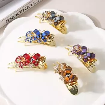 Высококачественная ретро-заколка-бабочка с тремя зубцами: Корейский головной убор в виде утконоса чёрный