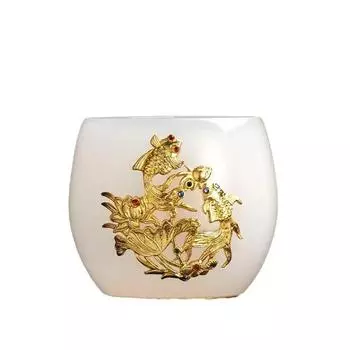 Высококачественная роскошная инкрустированная золотом нефритовая стеклянная чашка для хранения чая домашняя чайная чашка в стиле кунг-фу подарочная коробка 70ML золотая рыбка