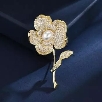 Высококачественная роскошная микро-инкрустированная брошь-цветок из циркония с жемчугом, трехмерная булавка для корсажа в виде камелии, аксессуары для платья, легкая роскошь