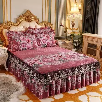 Высококачественная роскошная мягкая юбка-кровать, зимнее плюшевое толстое стеганое покрывало для кровати, юбка King Queen Pad, покрывало, не включая наволочку 1pc 150x200x45cm