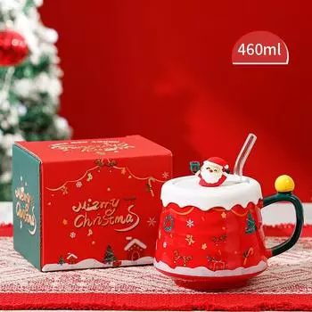 Высококачественная рождественская кружка с крышкой, милая парная чашка для воды, подарочная коробка высокого класса, креативный подарок ручной работы, керамическая кружка 460ml