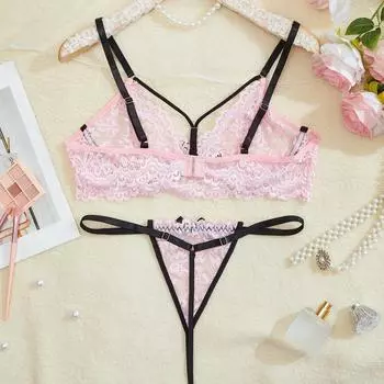 Высококачественная розовая сексуальная женская одежда модная сетка перспектива бант сексуальное нижнее белье бюстгальтер комплект одежда товары S