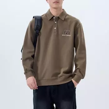 Высококачественная рубашка-поло с принтом в стиле ретро, толстый свитер с длинными рукавами, мужская осенняя свободная американская рубашка с лацканами M кофейный