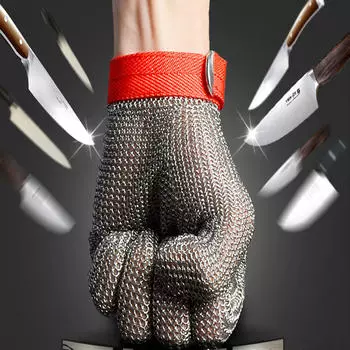 Высококачественная сетка из нержавеющей стали, устойчивая к порезам кольчуга, защитная перчатка XL красный/серебряный