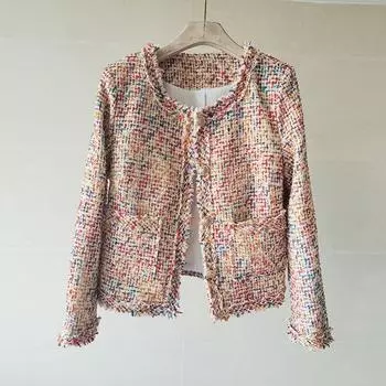 Высококачественная шерстяная твидовая куртка для женщин, новые французские винтажные дизайнерские пальто, повседневная верхняя одежда S