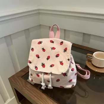 Высококачественная школьная сумка для девочек младших классов, студентов колледжа, вельветовый оригинальный рюкзак для девочек-клубничок, универсальный рюкзак белый