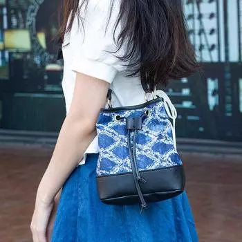 Высококачественная синяя серия джинсовая ромбовидная печать сумка-ведро модная осенне-зимняя контрастная одноплечевая сумка-мессенджер женская