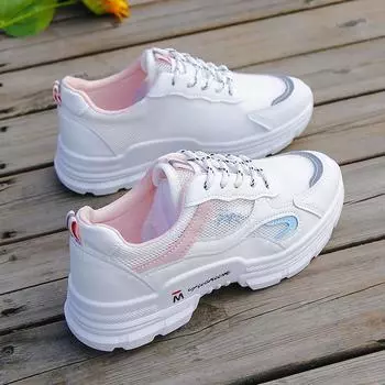 Высококачественная спортивная обувь для женщин. Модные летние и осенние новые универсальные легкие белые туфли для женщин, увеличивающие рост. 35 розовый