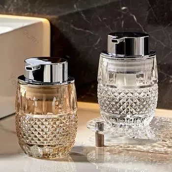 Высококачественная стеклянная рельефная бутылка для мыла для домашнего декора в ванной комнате, бутылки с прессом для мыла, диспенсер для шампуня, аксессуары для ванной комнаты 300ml