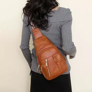 Высококачественная сумка через плечо 2024, нагрудная сумка большой вместимости, модная мягкая кожа, женский повседневный новый универсальный нагрудный рюкзак на одно плечо