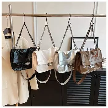 Высококачественная сумка через плечо из масляной вощеной кожи с цепочками, модная, большая вместимость, простая, прочная, корейская, новая, сумка на плечо для поездок на работу (20cm<Max Length<30cm)