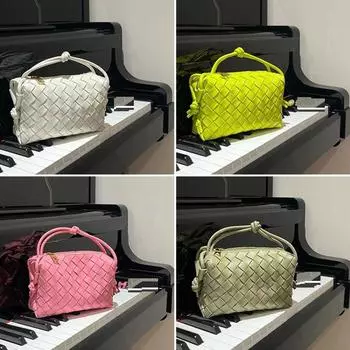 Высококачественная сумка для камеры из овчины, полностью кожаная плетеная сумка внутри и снаружи, новая модная и универсальная сумка через плечо на одно плечо 19x14x8cm чёрный