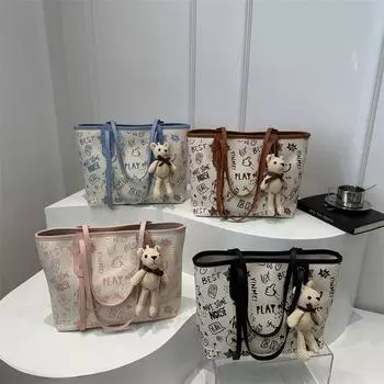 Высококачественная сумка для поездок на работу и обратно, большая вместимость, новая модная сумка через плечо с буквенным принтом, модная студенческая сумка-тоут Without pendant