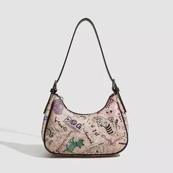 Высококачественная сумка-подмышка с граффити для женщин, модная универсальная сумка в форме полумесяца, элегантная сумка через плечо для поездок на работу для женщин