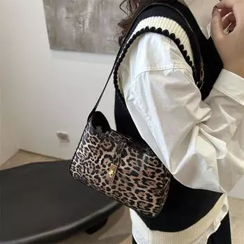 Высококачественная сумка с леопардовым принтом, женская модная универсальная сумка через плечо в иностранном стиле коричневый