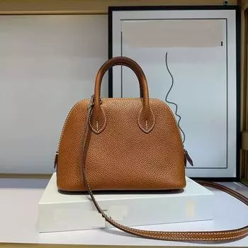 Высококачественная сумка-седельная кожа Fubaoma, наполовину ручная работа, наполовину вощеная нить, ручная мини-сумка для боулинга на одно плечо 19x14x8cm коричневый