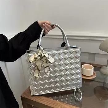 Высококачественная сумка-тоут с большим объемом и нишевым дизайном, осенний шелковый шарф с бантом и декоративным бантом серебряный