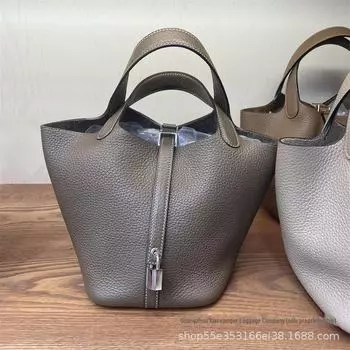 Высококачественная сумка-ведро из коровьей кожи растительного дубления, полуручной работы, с узором личи, 18 см Small 18*13.5*19cm