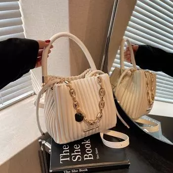 Высококачественная сумка-ведро нишевого дизайна, новая универсальная плиссированная сумка-мессенджер в иностранном стиле, сумка-сумка, женская портативная чёрный