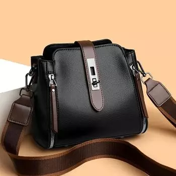 Высококачественная сумка-ведро, трехслойная, практичная сумка через плечо, женская рабочая сумка для пожилых людей, женская сумка в иностранном стиле, одно плечо, мягкая кожаная сумка для мам чёрный