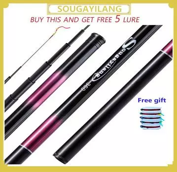 Высококачественная телескопическая удочка из углеродного волокна, сверхлегкая жесткая удочка 2,7-5,4 м, набор поплавков для ловли карпа, комбинированный набор для рыбалки 3.6M чёрный/красный
