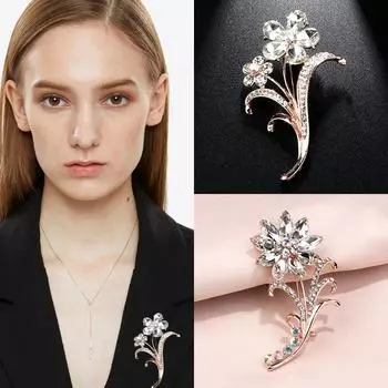 Высококачественная темпераментная брошь из сплава со стразами для невесты, простая брошь в виде цветка, аксессуары для воротника