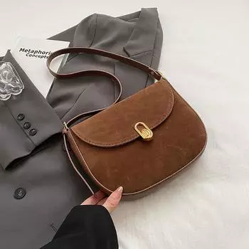 Высококачественная текстура модная сумка через плечо ретро замшевая роскошная сумка подмышкой женская осень-зима новая популярная простая сумка через плечо (20cm<Max Length<30cm)