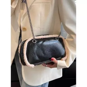Высококачественная текстура овечьей шерсти лакированная кожа маленькая квадратная сумка модный простой дизайн цепь ретро глянцевая сумка через плечо для поездок на работу (20cm<Max Length<30cm)