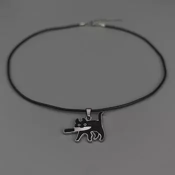 Высококачественная титановая черная подвеска-кошка на ожерелье для мужчин и женщин - Не выцветающая стальная цепочка для свитера