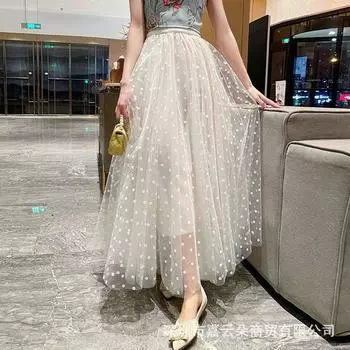 Высококачественная юбка в горошек средней и длинной длины, тонкая и большая, пышная, высококачественная новая юбка из газовой ткани с рисунком «a-word» one size fits all чёрный