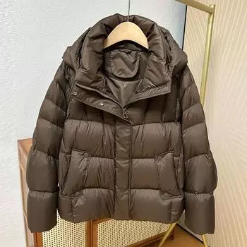 Высококачественная ультралегкая куртка-пуховик с капюшоном и нулевым давлением для женщин 2024 года, зимняя мода, утолщенная куртка-пуховик большого размера S слоновая кость